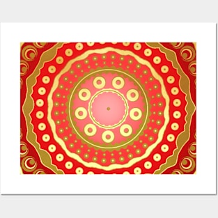 Mandala red gold dots Posters and Art